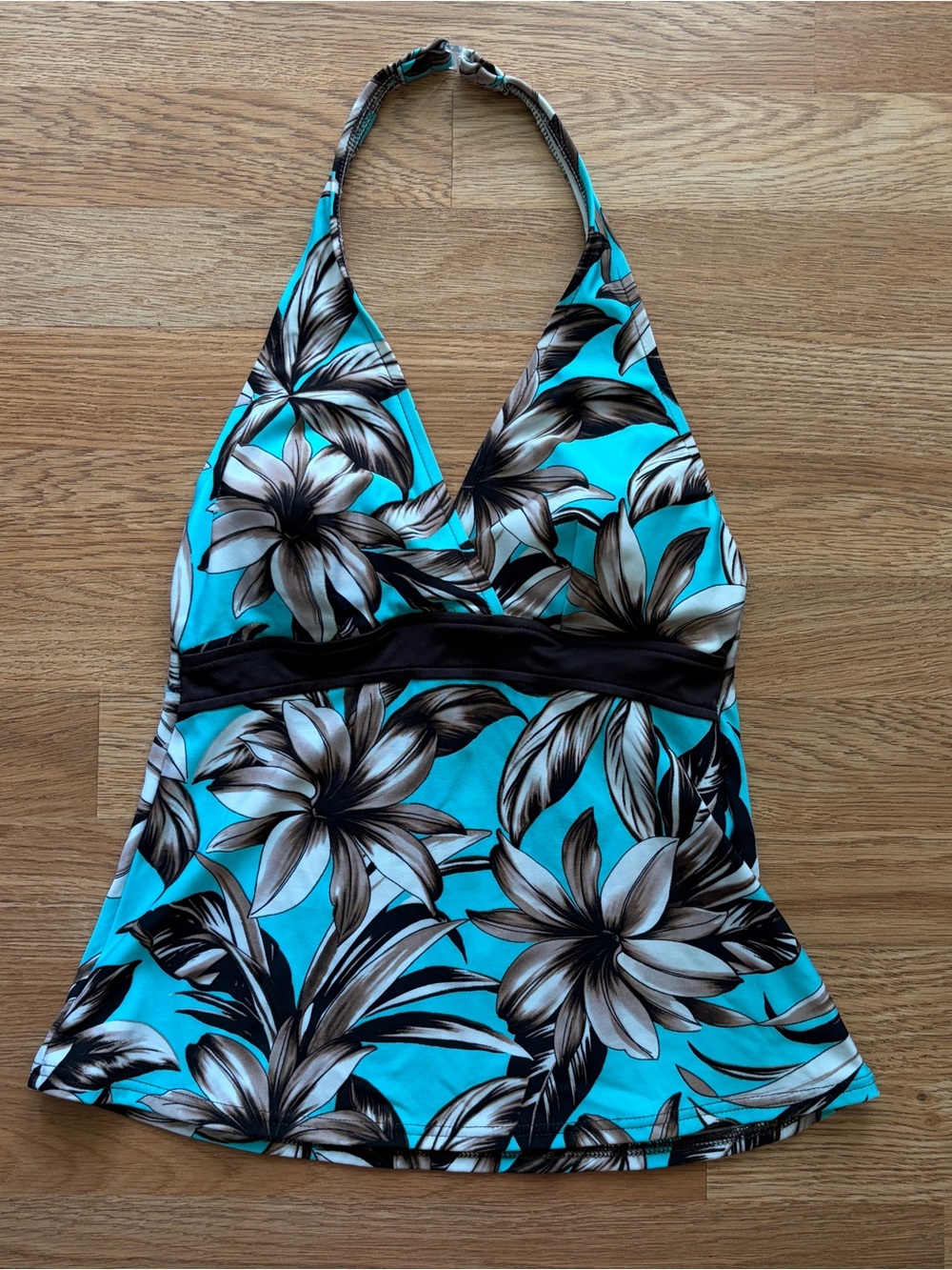 Aqua Floral Halter Tankini Top